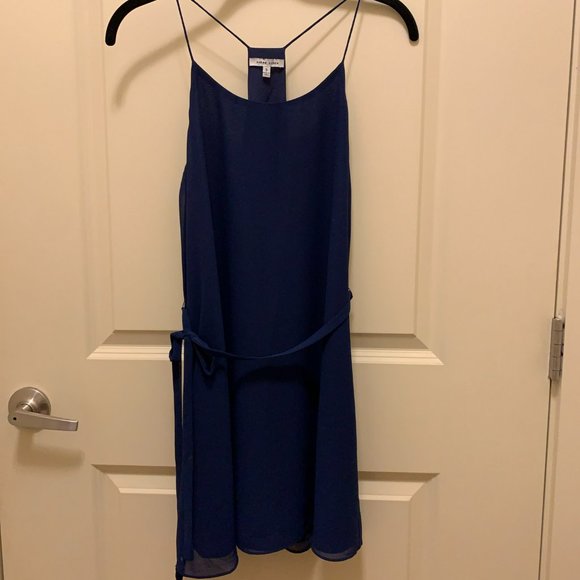NAKED ZEBRA STRING DRESS WITH TIE BELT:  Size Small Navy Blue - Picture 2 of 3